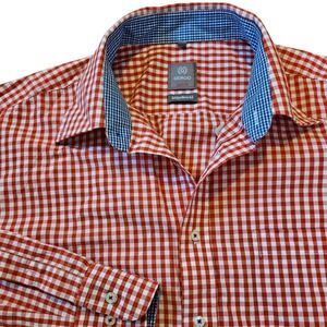 Giorgio Mens XL Red Gingham Check Button Down Shirt Regular Fit Easy Iron